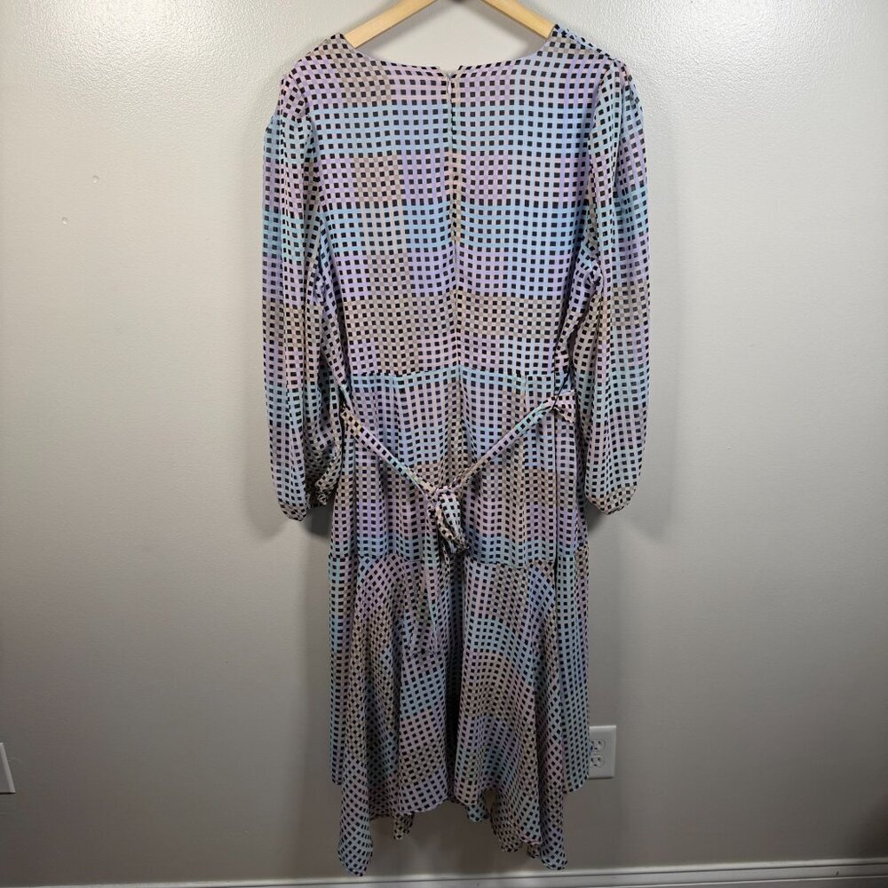 Calvin Klein Geometric Faux Wrap Dress Size 16W Purple Chiffon Career Church - Picture 3 of 15